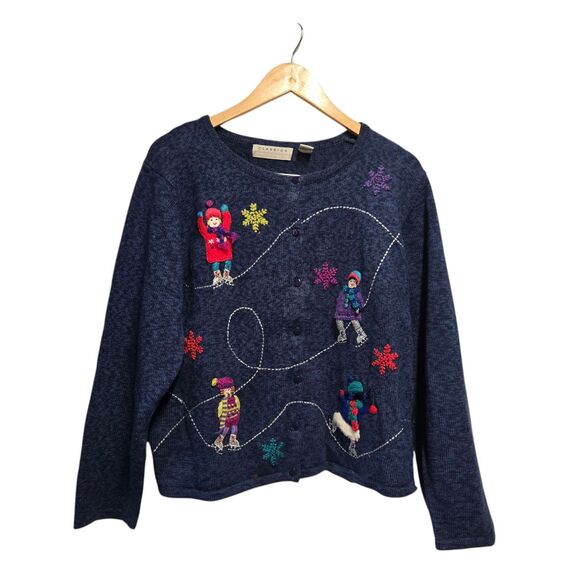 MARISA CHRISTINA Ice Skater Knit Cardigan Sweater Christmas Size XL - Picture 2 of 5